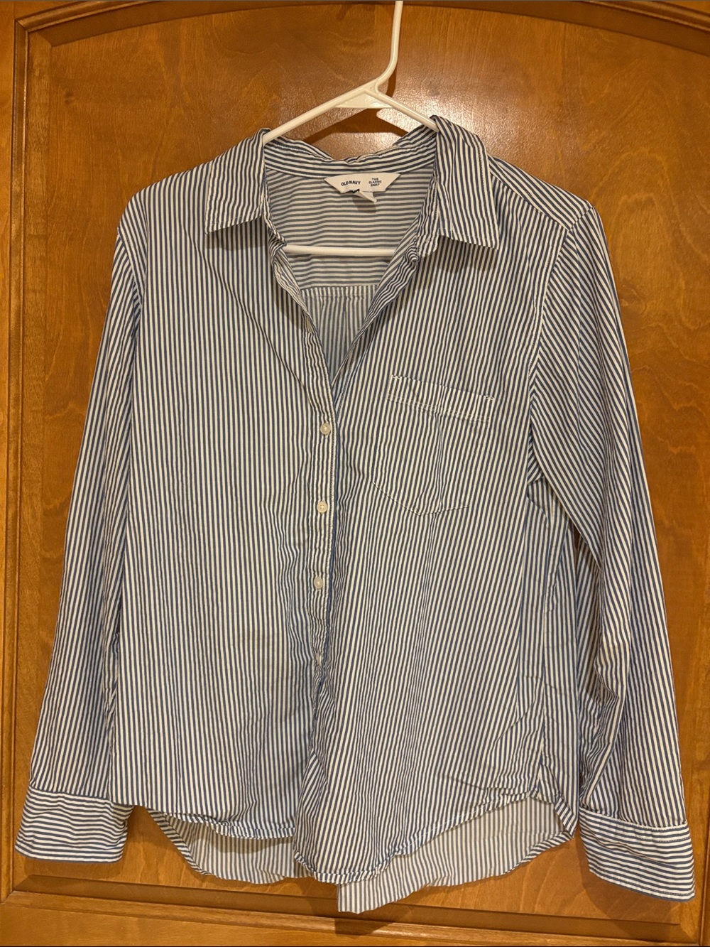 Old Navy Blue and White Striped Button-Down Shirt